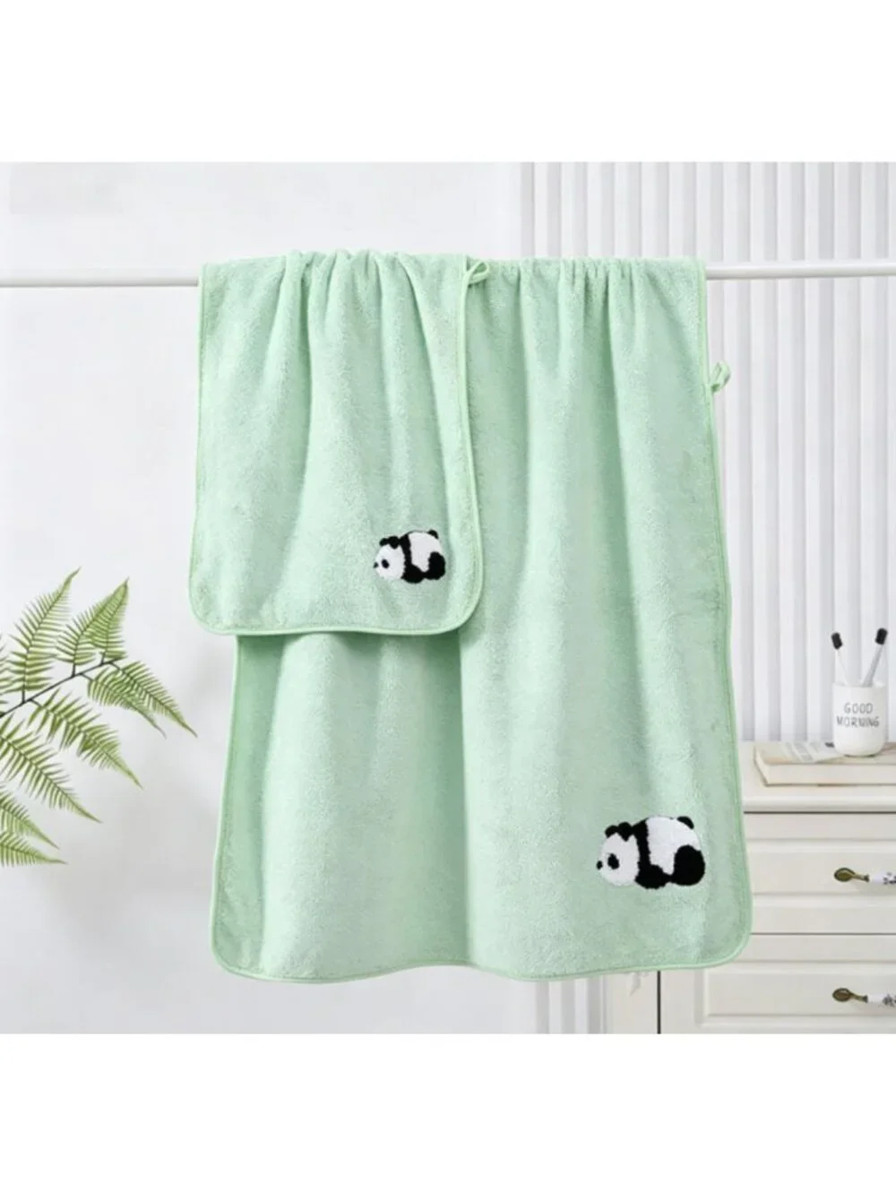 Cute Panda Bath Towel Set, Quick‑Dry Coral Fleece Bathroom Towels for Home